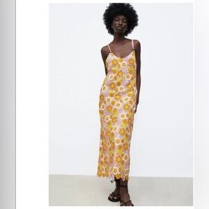 Zara Multicolor Floral Crochet midi dress